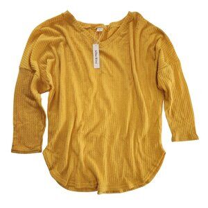 Albe Rita Mustard Yellow Waffle Knit V Neck Long Sleeve Top Casual Comfort M L